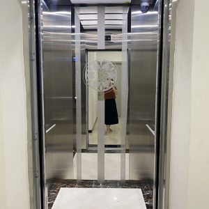 Thang máy gia đình vách inox gương trắng hoa văn