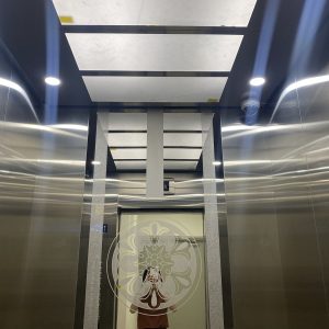 Thang máy gia đình vách inox gương trắng hoa văn