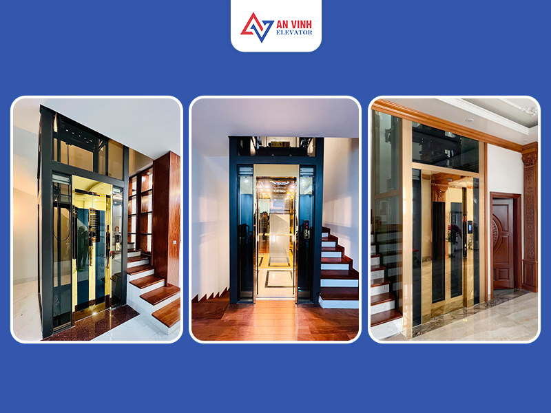 Thang máy kính viền inox gương vàng