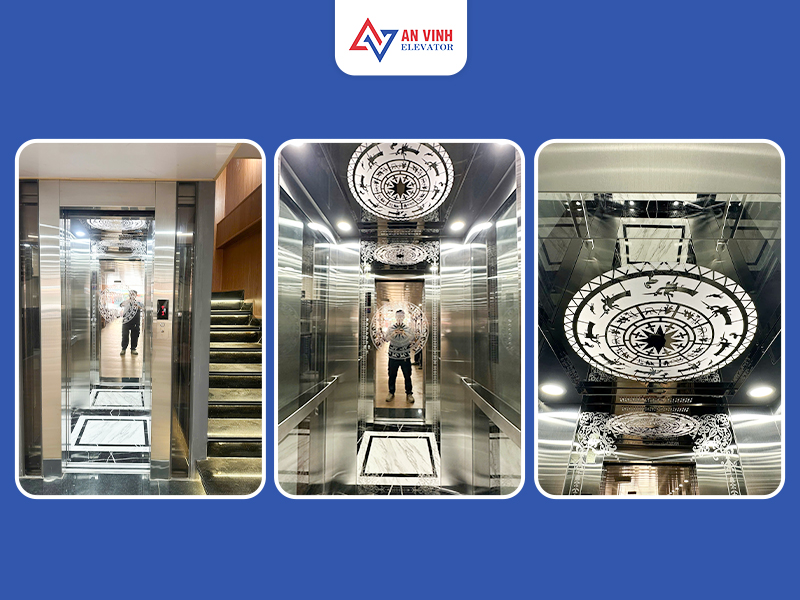 Thang kính inox sọc nhuyễn họa tiết trống đồng